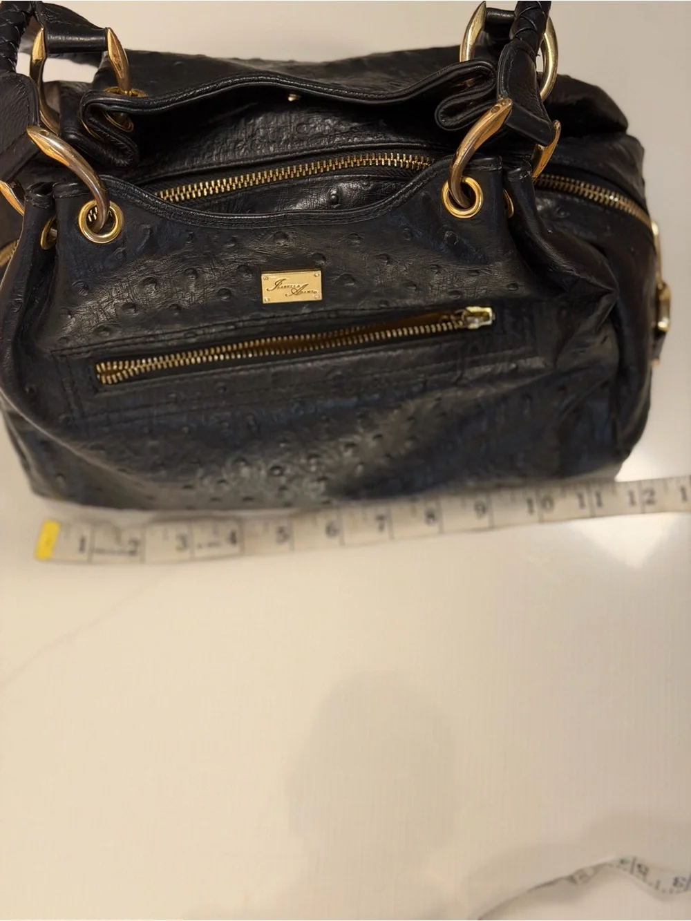 Isabella Adam’s Black Shoulder Bag with Gold Hardware - Embossed Texture
